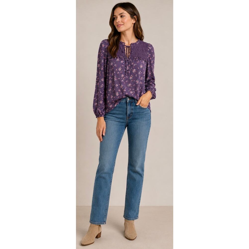Mason & Belle Purple Floral Smocked Boho Blouse Top Size Medium NWT